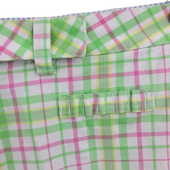 Tommy Hilfiger Golf Shorts 8 Green Pink Plaid High-rise Bermuda Tee Holder - Picture 5 of 13